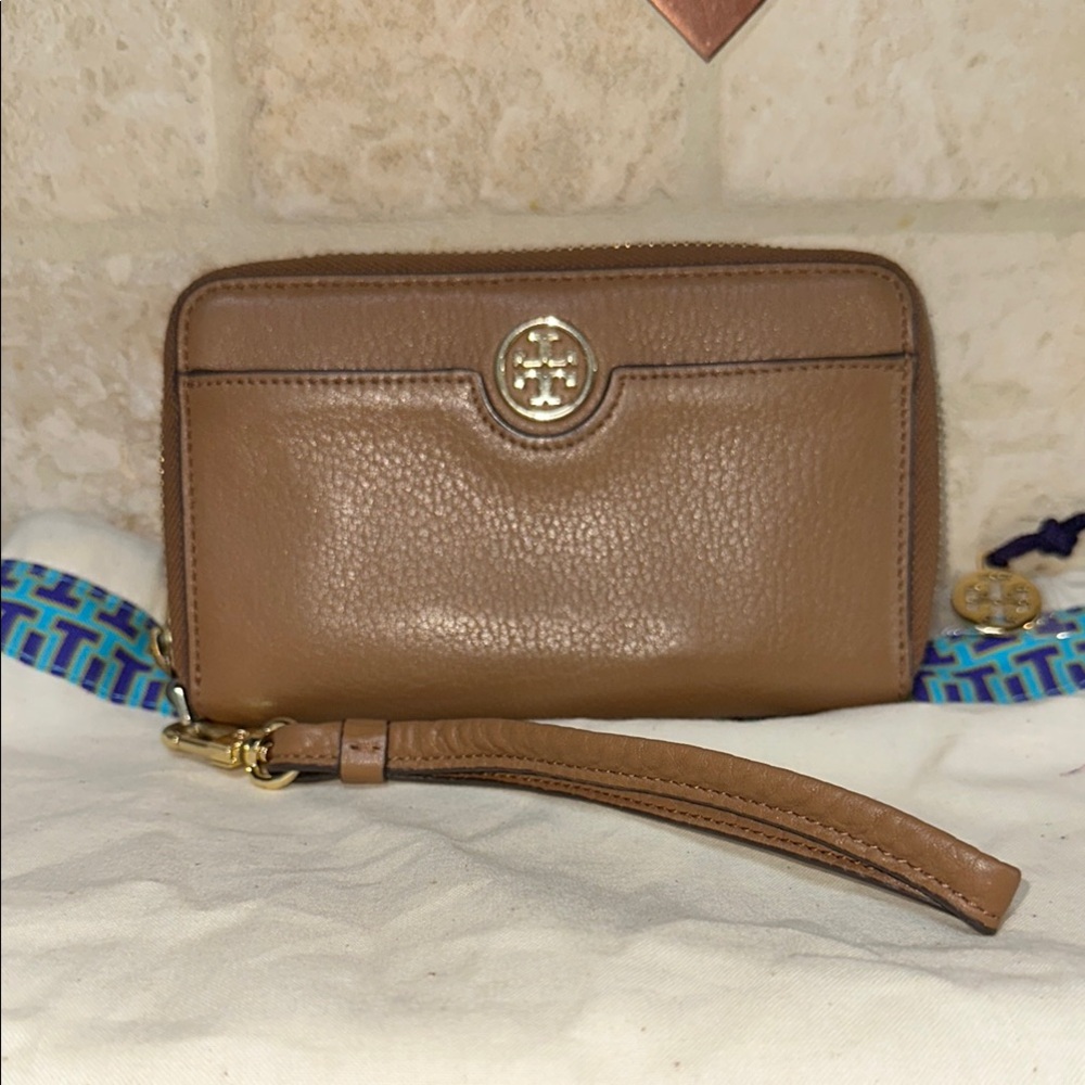 Tory Burch Brown Leather Wristlet Wallet